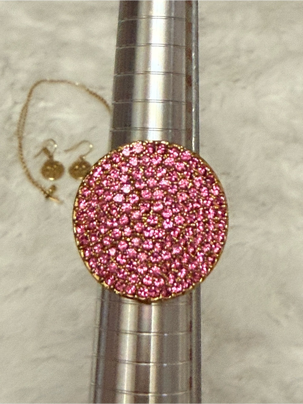 Coach Pink Druzy-Inspired Necklace, Earring and Ring Set - Gold-Tone. NWOT - Picture 13 of 15